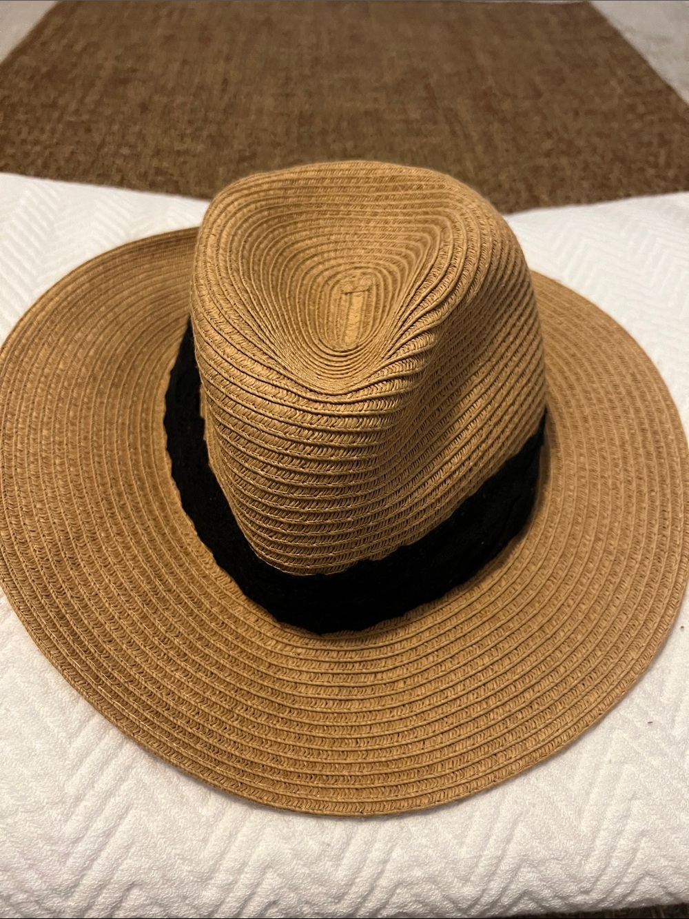 Wide Brim Straw Fedora Hat with Black Band